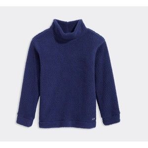 Vineyard Vines Girls Quilted Funnel Neck Sherpa Blue Pullover Top Deep Bay